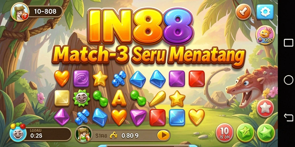 Tampilan gameplay Match-3 yang seru dan penuh warna.
