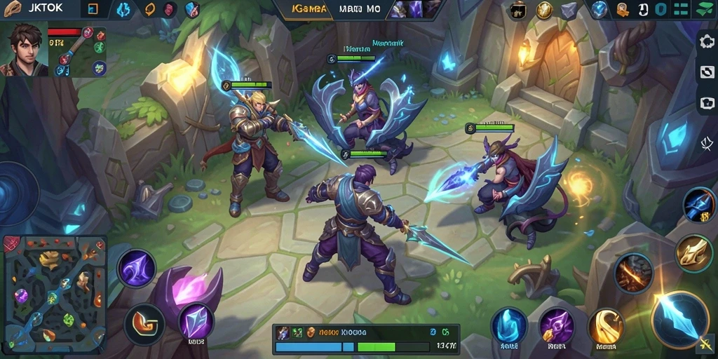 Tampilan gameplay seru JKTOK dalam pertempuran MOBA.