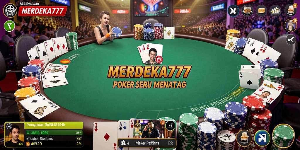 Screenshot utama MERDEKA777 menampilkan aksi seru dalam game Poker.