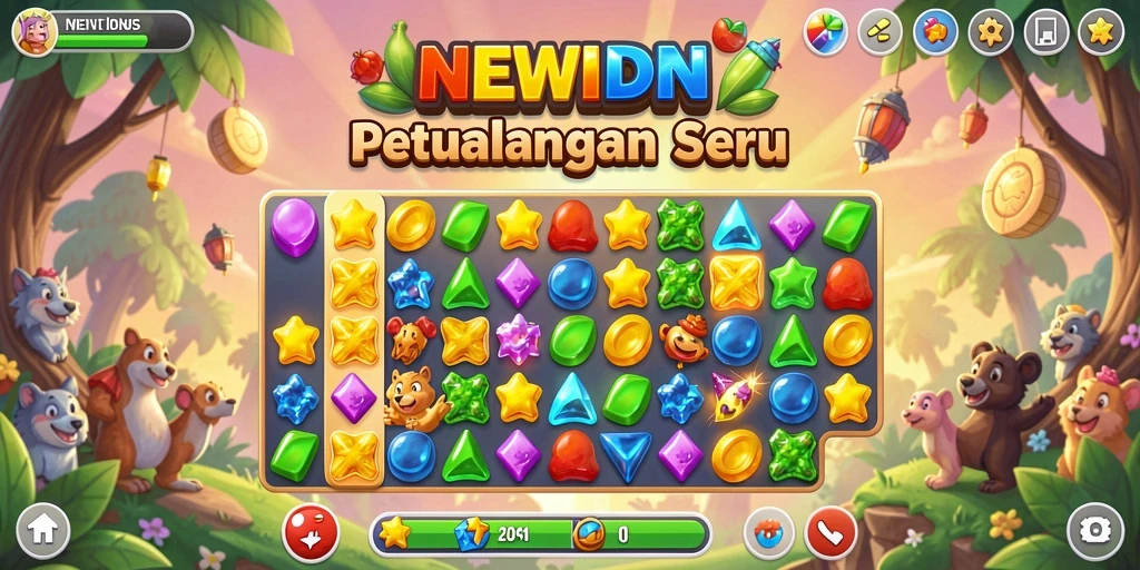 Tampilan gameplay NEWIDN yang penuh warna dan seru.