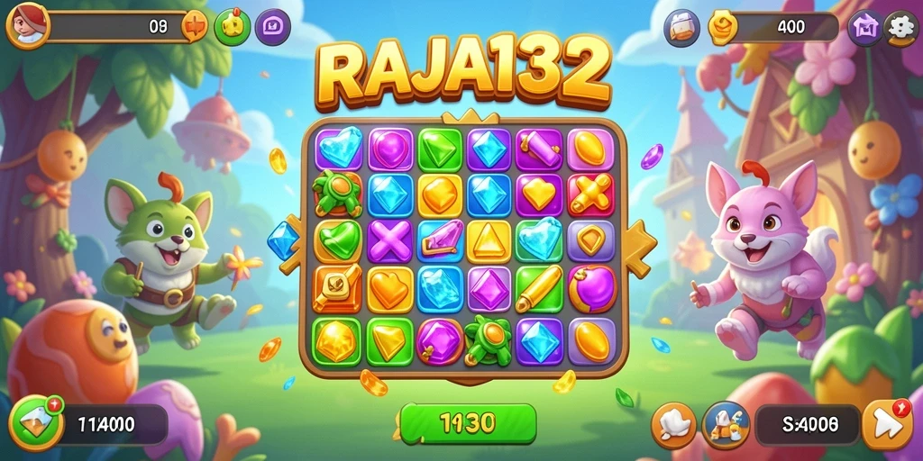 Tampilan menarik dari gameplay RAJA132 yang menampilkan pencocokan 3 objek.